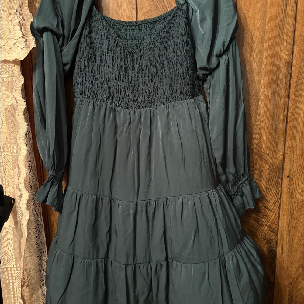 Elegant Long Sleeve Dark Green Dress